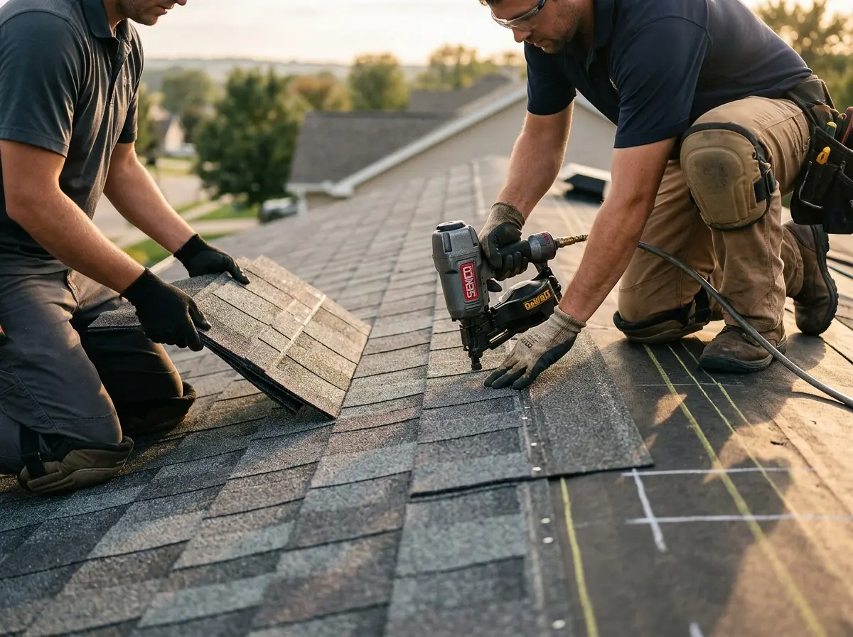 Professional roofer working on a residential roof in Kahului
